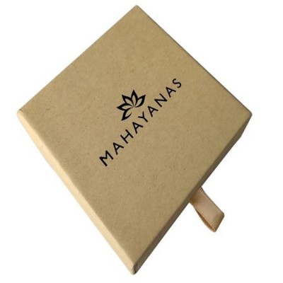 Friendly environment single color printing kraft paper packaging box with ribbon